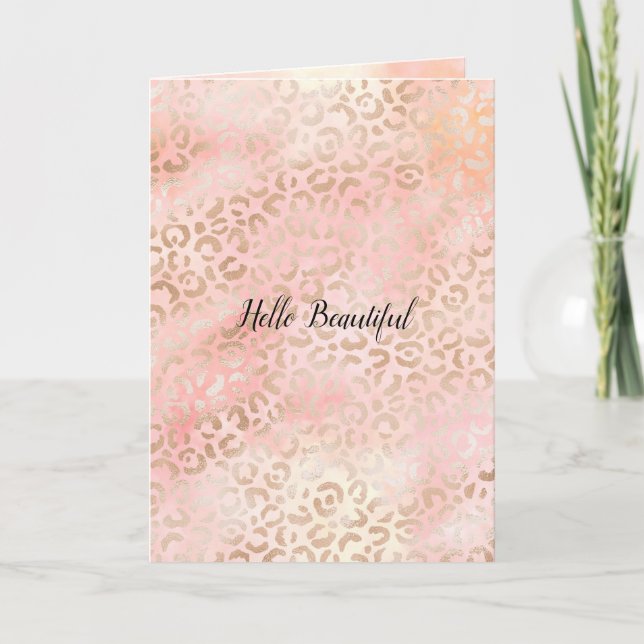 Carte Fille rose or Blush Empreinte de léopard (Devant)