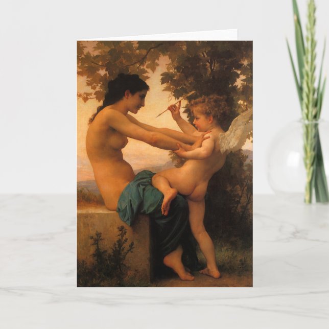 Carte Fille se défendant contre la cupidité par Bouguere (Devant)
