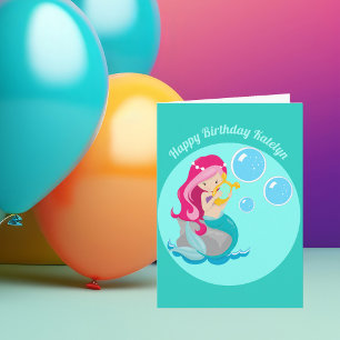 Carte Fille sirène Mignonne Anniversaire Enfants Personn