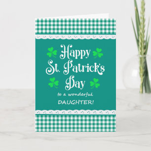 Carte Fille St Patrick's Day Shamrock Green Checks