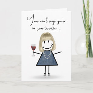 Carte Fille stick figure d'anniversaire avec verre à vin