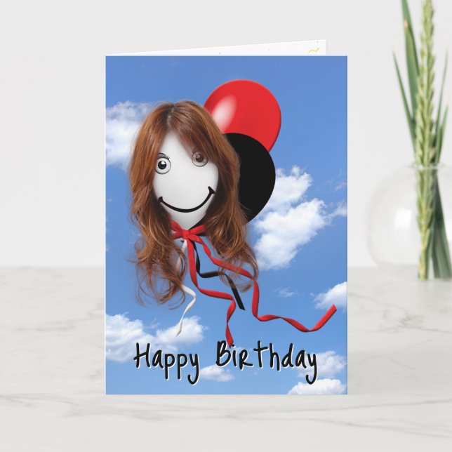 Carte Fille Sur Ballons D'Anniversaire Flottant Dans Le  (Devant)