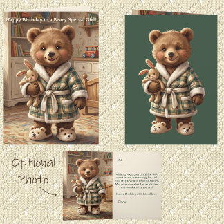 Carte Fille Toddler Ourson Mignon Anniversaire