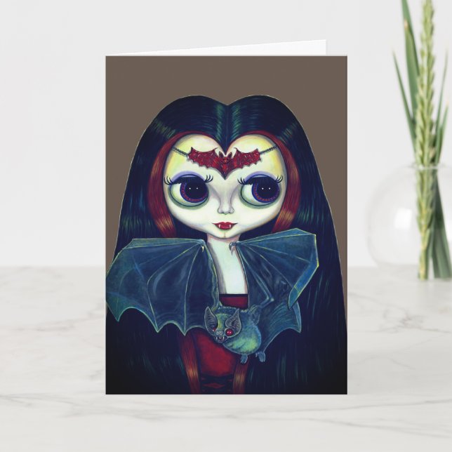 Carte Fille vampire gothique avec de grands yeux de chau (Devant)