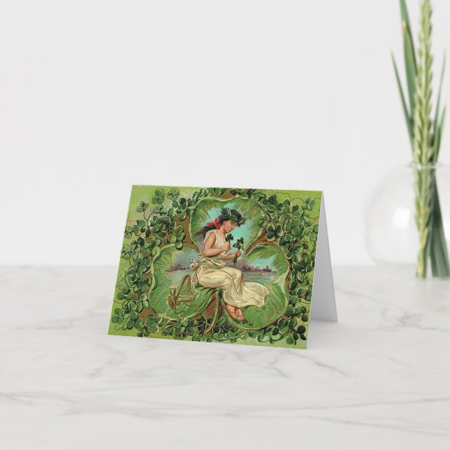 Carte Fille vintage avec trèfles (Devant)