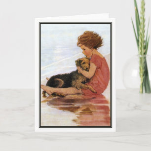 Carte Fille vintage et chien par Jessie Willcox Smith