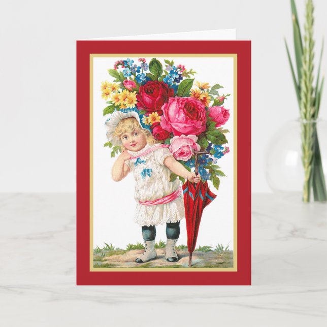 Carte Fille Vintage mignonne aux fleurs (Devant)