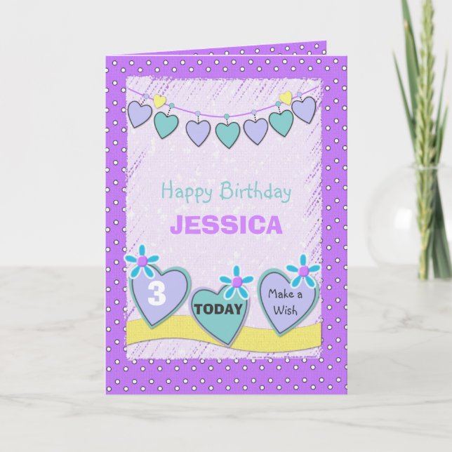 Carte Fille violette vert anniversaire (Devant)