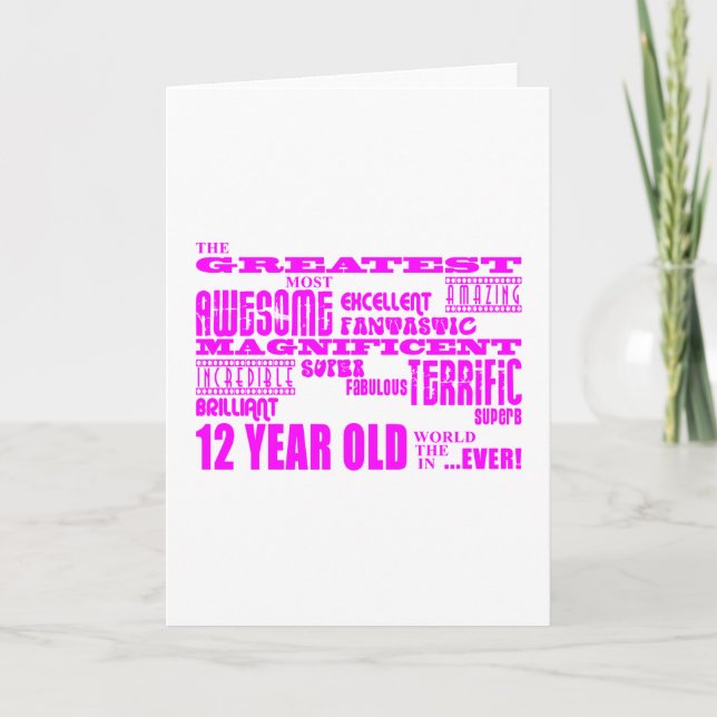 Carte Filles 12e anniversaire : Rose Plus grand 12 ans (Devant)