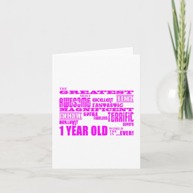 Carte Filles 1er anniversaire : Rose Plus grand 1 an (Devant)