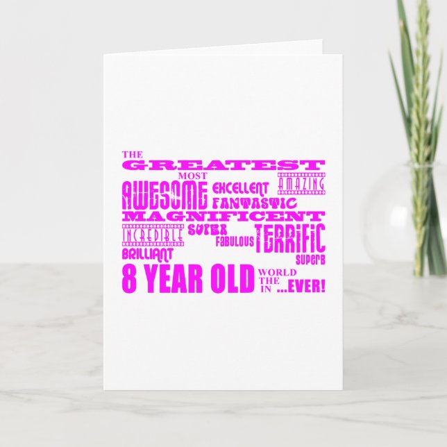 Carte Filles 8e anniversaire : Rose Plus grand 8 ans (Devant)