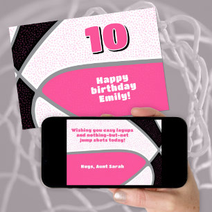 Carte filles basket heureux anniversaire rose noir