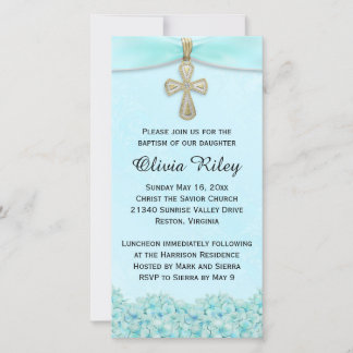 Carte Filles Bleues Lumière Baptême Christening Invitati