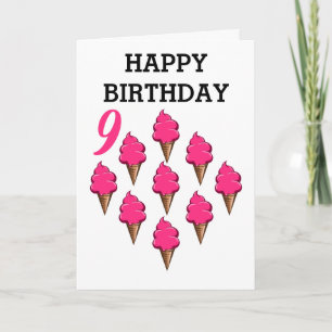 Carte Filles de neuf ans Anniversaire Crèmes glacées ros