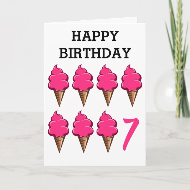 Carte Filles de sept ans Anniversaire Crèmes glacées ros (Devant)