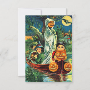 Carte Filles D'Halloween vintages Et Citrouilles En Bate
