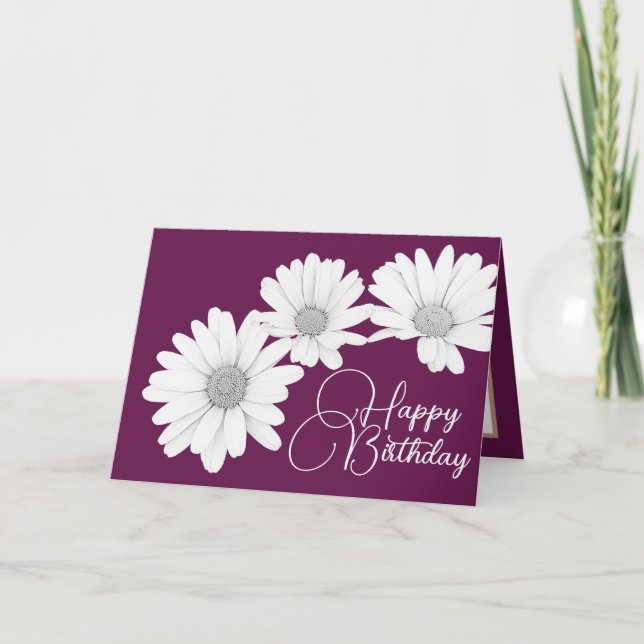 Carte Filles modernes marguerites fleurs rose Anniversai (Devant)