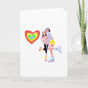 Carte Filles Roller Skate Rainbow Heart