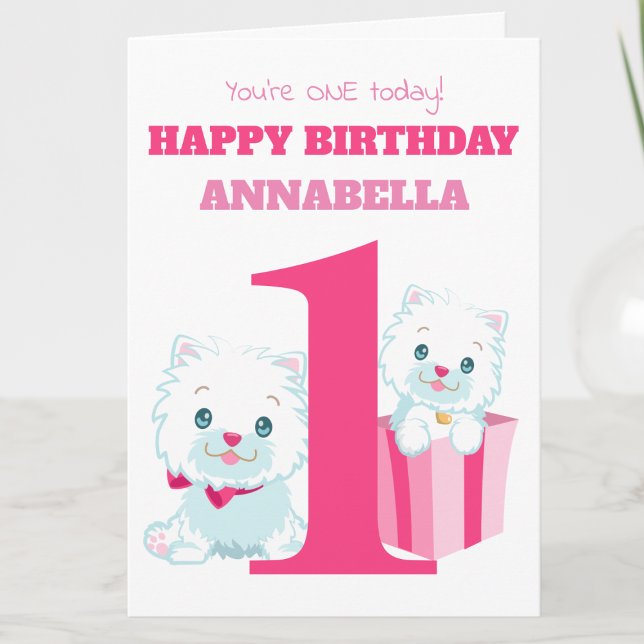 Carte Filles roses mignonnes Premier anniversaire (Créateur téléchargé)