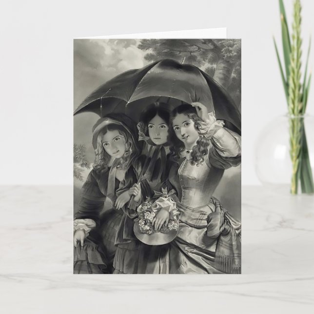 Carte Filles victoriennes parapluie jour de pluie printe (Devant)