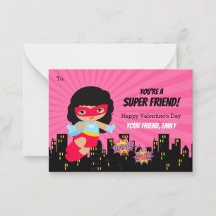 Carte fillette Valentine - Superhero African Ameri