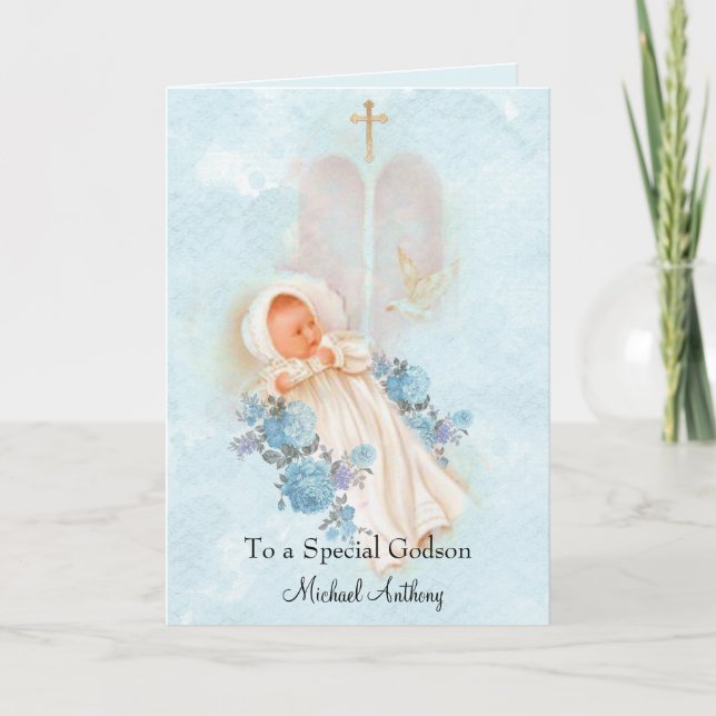 Carte Filleul baptismal de baptême de bébé (Devant)