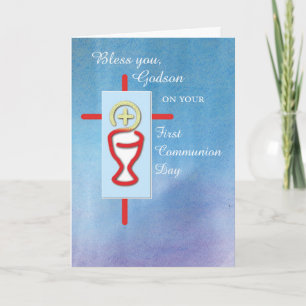 Carte Filleul, première sainte communion, bleue