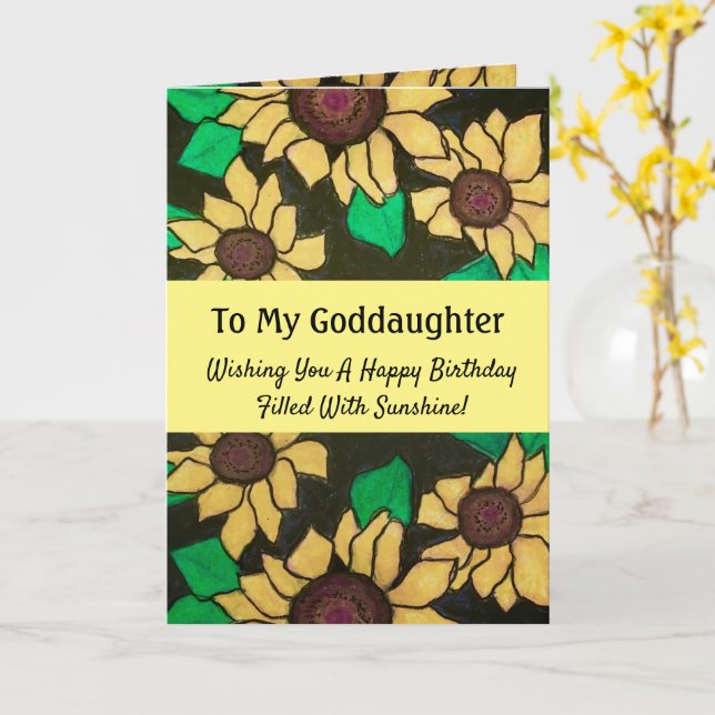 Carte Filleule Joyeux Anniversaire Tournesols (Fleur jaune)