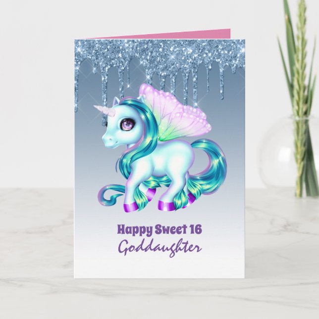 Carte Filleule Licorne Mignonne Anniversaire TOUT ÂGE (Devant)
