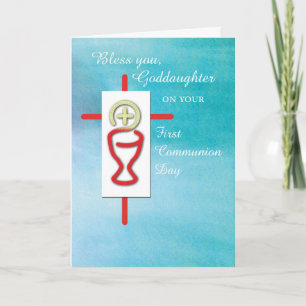 Carte Filleule, première sainte communion, turquoise