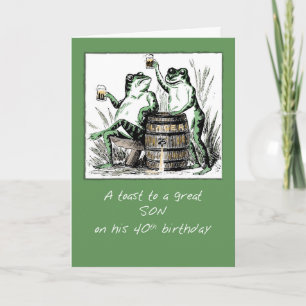 Carte Fils 40e Anniversaire Grenouilles Toasting avec bi