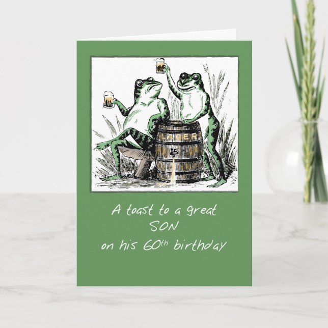 Carte Fils 60e Anniversaire Grenouilles Toasting avec bi (Devant)
