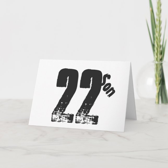 Carte Fils a 22e anniversaire, blanc et noir. (Devant)