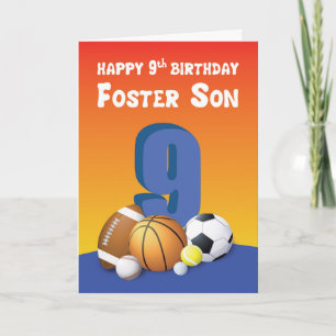 Carte Fils adoptif 9e anniversaire Ballons de sport