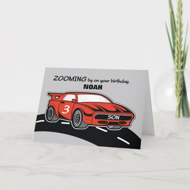 Carte Fils Anniversaire 3 âge Red Sports Voiture (Devant)