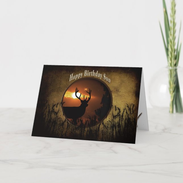 CARTE FILS D'ANNIVERSAIRE - CHASSE DE CERFS (Devant)