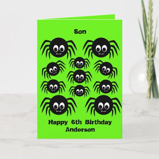 Carte Fils d'anniversaire d'Halloween Araignée Verte (Devant)