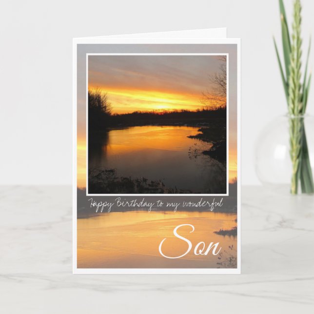 Carte Fils d'anniversaire, Réflexion de lever de soleil  (Devant)