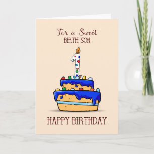 Carte Fils de naissance 1er anniversaire, 1 sur gâteau b