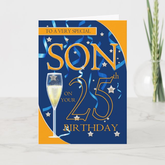Carte Fils du 25e anniversaire - Verre de Champagne (Devant)