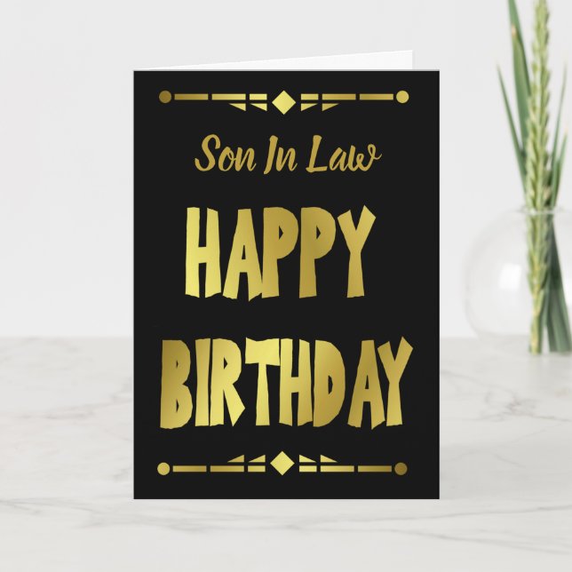 Carte Fils-en-droit moderne Black Gold Joyeux anniversai (Devant)