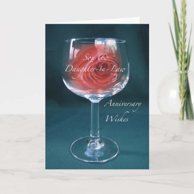 Carte Fils et belle-fille Anniversaire Wineglass (Devant)