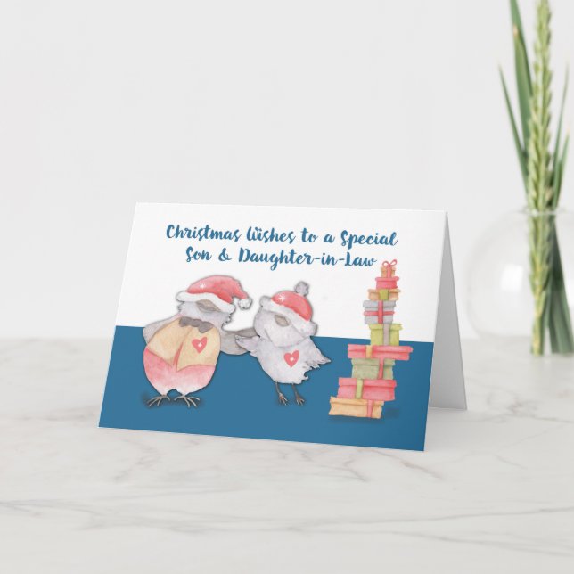 Carte Fils et fille en droit Mignons Oiseaux de Noël (Devant)