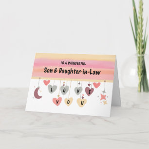 Carte Fils et fille en droit Valentine Love Hearts Moon