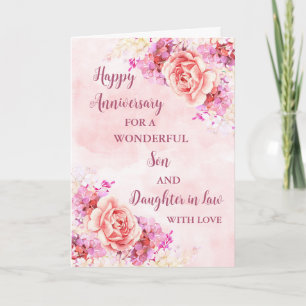 Carte Fils et fille florales en droit Anniversaire