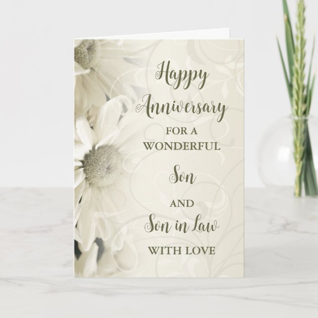 Carte Fils et fils floraux en droit Anniversaire Mariage (Devant)