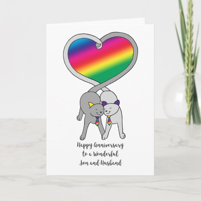Carte Fils gais et mari Anniversaire des chats arc-en-ci (Devant)