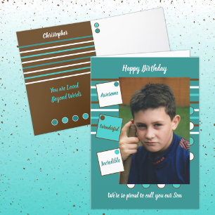 Carte Fils génial turquoise et blanc Anniversaire