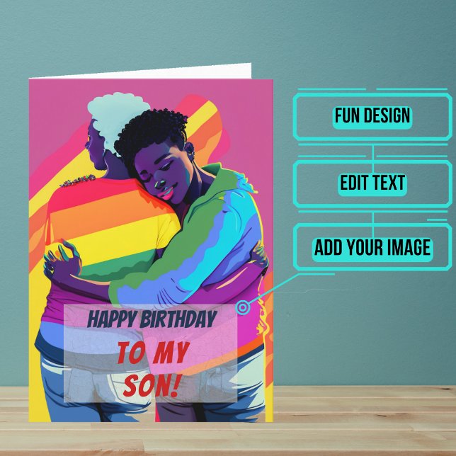 Carte Fils noir gay de maman Anniversaire (Wish a very Happy Birth - gay to your favorite human with this LGBTQ+ inspired birthday card. )