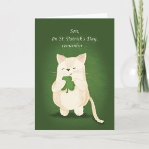 Carte Fils Saint Patricks Day Cute Kitten Holding Shamro